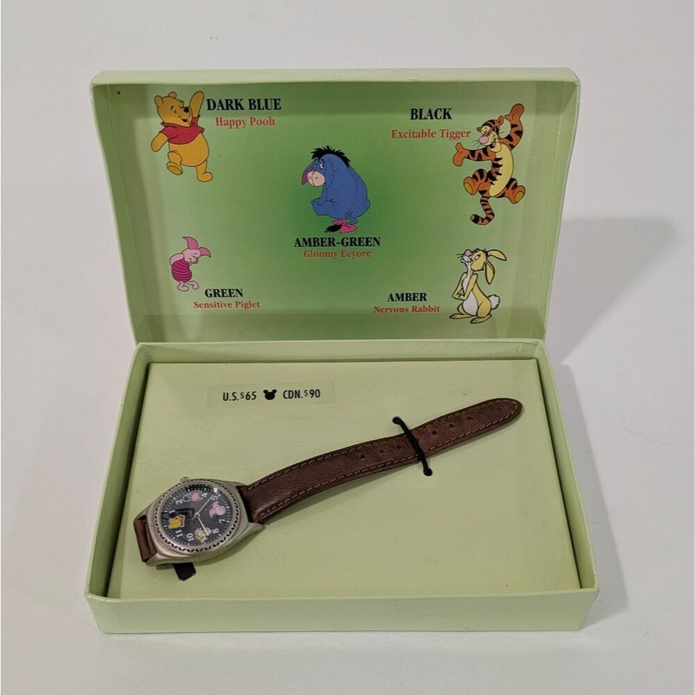 Vintage Pooh & Friends Mood Watch in Box - Tigger Eeyore Piglet Rabbit Winnie